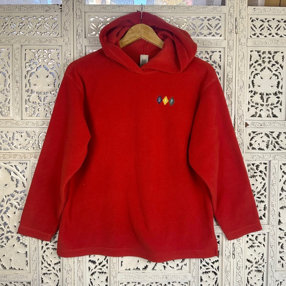 Vintage GAP Red Fleece Retro‎ Diamond Logo Hoodie Sz Medium